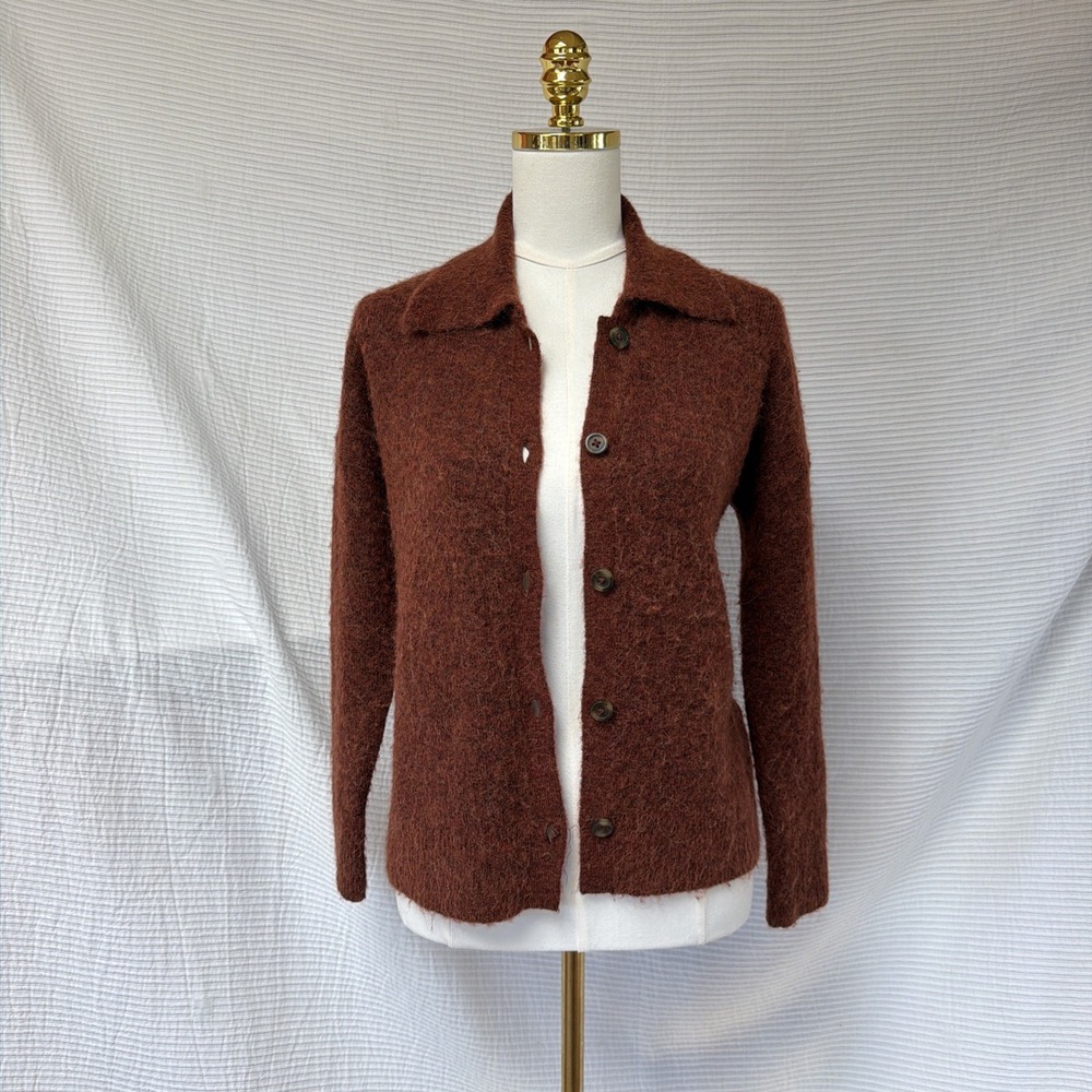 Madewell Cardigan Sweater Women XXS Brown Alpaca Merino Wool Blend Button Fuzzy